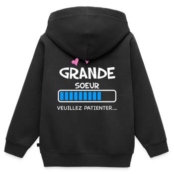 Grande Soeur veuillez patienter Téléchargement - Sweat Premium à capuche zippé enfant bio - noir - Dos - AI Model Kid Male (0cm)