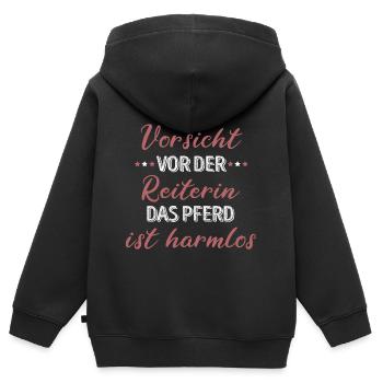 Attention à la cavalière drôle de sort de cheval - Sweat Premium à capuche zippé enfant bio - noir - Dos - AI Model Kid Male (0cm)