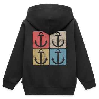 Geschenkidee Meer Kapitän Nautik Anker Vintage - Kinder Premium Organic Zip Hoodie - Schwarz - Hinten - AI Model Kid Male (0cm)