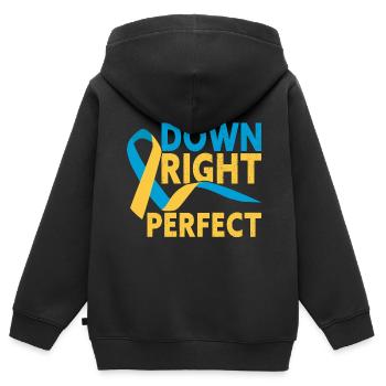 Down Right Perfect T21 Down Syndrome Awareness - Kinder Premium Organic Zip Hoodie - Schwarz - Hinten - AI Model Kid Male (0cm)