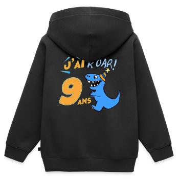 Anniversaire Garçon neuf ans Dinosaure J'ai 9 Ans - Sweat Premium à capuche zippé enfant bio - noir - Dos - AI Model Kid Male (0cm)