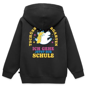 Einschulung Einhorn Tschüss Kindergarten - Kinder Premium Organic Zip Hoodie - Schwarz - Hinten - AI Model Kid Male (0cm)