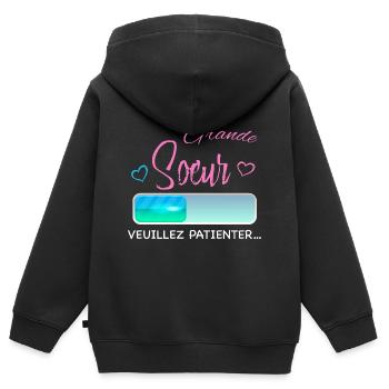 Grande soeur Veuillez Patienter - Sweat Premium à capuche zippé enfant bio - noir - Dos - AI Model Kid Male (0cm)