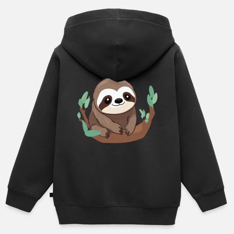 Cadeau de paresseux mignon - Sweat Premium à capuche zippé enfant bio - noir