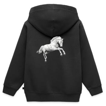 Weisses Pferd Schimmel Low Poly Logo Art Design - Kinder Premium Organic Zip Hoodie - Schwarz - Hinten - AI Model Kid Male (0cm)