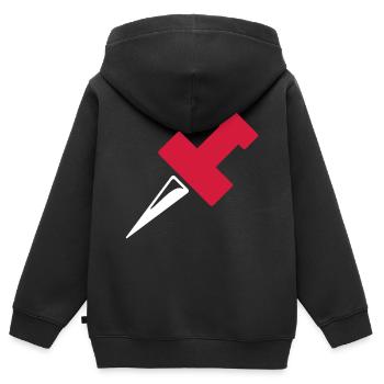 Pin bzw. Pinnadel - Kinder Premium Organic Zip Hoodie - Schwarz - Hinten - AI Model Kid Male (0cm)