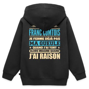 Franc comtois je ferme pas ma gueule franche comté - Sweat Premium à capuche zippé enfant bio - noir - Dos - AI Model Kid Male (0cm)