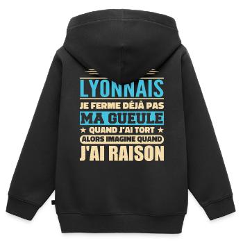 Humour Lyonnais je ne ferme pas ma gueule - Sweat Premium à capuche zippé enfant bio - noir - Dos - AI Model Kid Male (0cm)
