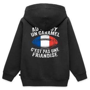 Au Rugby Un Caramel Pas Une Friandise Joueur - Sweat Premium à capuche zippé enfant bio - noir - Dos - AI Model Kid Male (0cm)