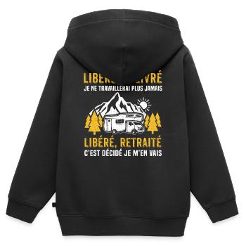 Mit seinem Wohnmobil in den Ruhestand gegangen - Kinder Premium Organic Zip Hoodie - Schwarz - Hinten - AI Model Kid Male (0cm)