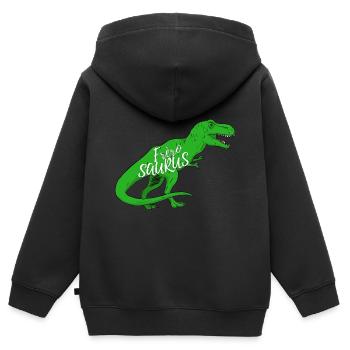 Frèrosaurus Humour Dinosaure Pour Garçon - Sweat Premium à capuche zippé enfant bio - noir - Dos - AI Model Kid Male (0cm)
