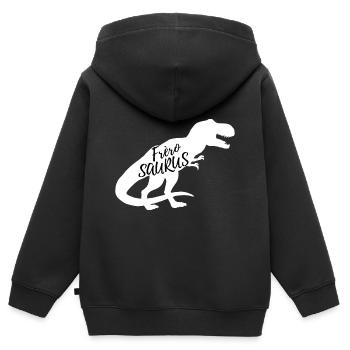 Frère Dinosaurus Cadeau Famille - Sweat Premium à capuche zippé enfant bio - noir - Dos - AI Model Kid Male (0cm)