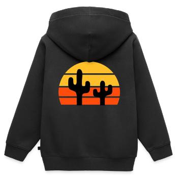Zwei Kakteen vor einer Halbsonne - Kinder Premium Organic Zip Hoodie - Schwarz - Hinten - AI Model Kid Male (0cm)