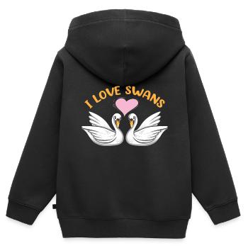 J’aime les cygnes Drôle de cygne Animal - Sweat Premium à capuche zippé enfant bio - noir - Dos - AI Model Kid Male (0cm)