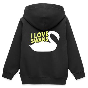 J’aime les cygnes Drôle de cygne Animal - Sweat Premium à capuche zippé enfant bio - noir - Dos - AI Model Kid Male (0cm)