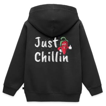 Just Chillin Funny Chili Pepper Spicy Food Lover - Kinder Premium Organic Zip Hoodie - Schwarz - Hinten - AI Model Kid Male (0cm)