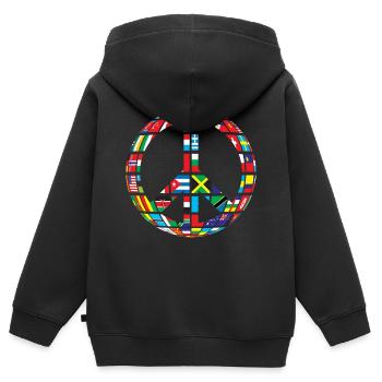 Peace Weltfrieden - Kinder Premium Organic Zip Hoodie - Schwarz - Hinten - AI Model Kid Male (0cm)