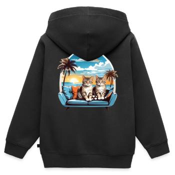 Katzen am Meer - Kinder Premium Organic Zip Hoodie - Schwarz - Hinten - AI Model Kid Male (0cm)