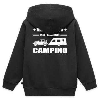 Camping - Kinder Premium Organic Zip Hoodie - Schwarz - Hinten - AI Model Kid Male (0cm)