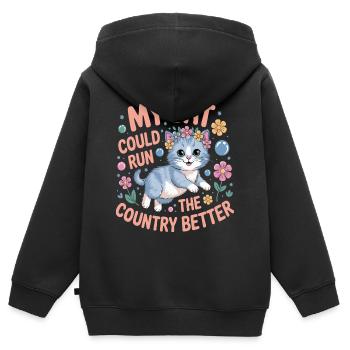 Meine Katze würde das Land besser regieren - Kinder Premium Organic Zip Hoodie - Schwarz - Hinten - AI Model Kid Male (0cm)