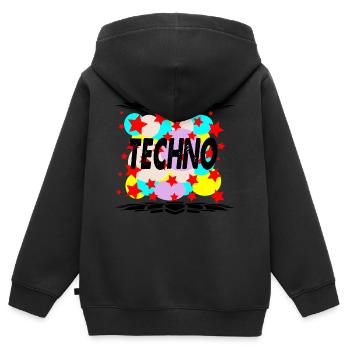 Techno - Kinder Premium Organic Zip Hoodie - Schwarz - Hinten - AI Model Kid Male (0cm)