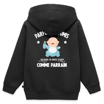 Parfois je vomis comme parrain quand je bois trop - Sweat Premium à capuche zippé enfant bio - noir - Dos - AI Model Kid Male (0cm)