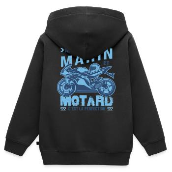 motard parfait marin parfait - Sweat Premium à capuche zippé enfant bio - noir - Dos - AI Model Kid Male (0cm)