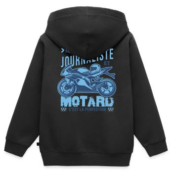 motard parfait journaliste parfait - Sweat Premium à capuche zippé enfant bio - noir - Dos - AI Model Kid Male (0cm)