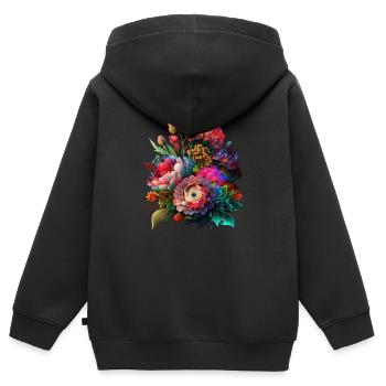 BOUQUETS DE FLEURS ORIGINAL - Sweat Premium à capuche zippé enfant bio - noir - Dos - AI Model Kid Male (0cm)