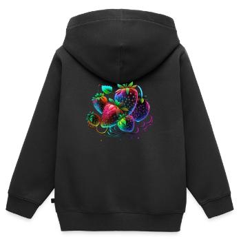 HÜBSCHE ERDBEEREN - BUNT - Kinder Premium Organic Zip Hoodie - Schwarz - Hinten - AI Model Kid Male (0cm)