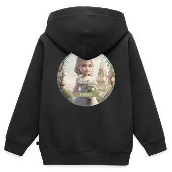 KLEINES MÄDCHEN - SOUVENIRS VON PARIS - EIFFELTURM - Kinder Premium Organic Zip Hoodie - Schwarz - Hinten - AI Model Kid Male (0cm)