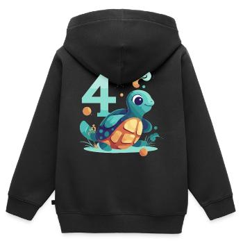 4th Birthday Turtle - Kids Premium Organic Zip-up Hoodie - black - Back - AI Model Kid Male (0cm)