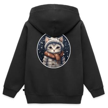 Cat with hat, scarf and jacket in snowfall - Kids Premium Organic Zip-up Hoodie - black - Back - AI Model Kid Male (0cm)