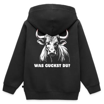 Stier - Was guckst du? stolz, selbstbewusst - Kinder Premium Organic Zip Hoodie - Schwarz - Hinten - AI Model Kid Male (0cm)