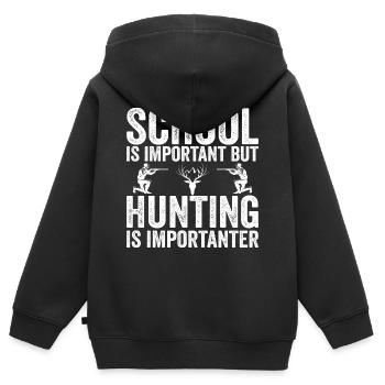 Die Schule ist wichtig, aber die Jagd ist noch wichtiger - Kinder Premium Organic Zip Hoodie - Schwarz - Hinten - AI Model Kid Male (0cm)