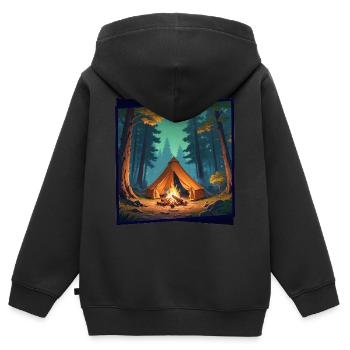 Tente avec feu de camp - Sweat Premium à capuche zippé enfant bio - noir - Dos - AI Model Kid Male (0cm)