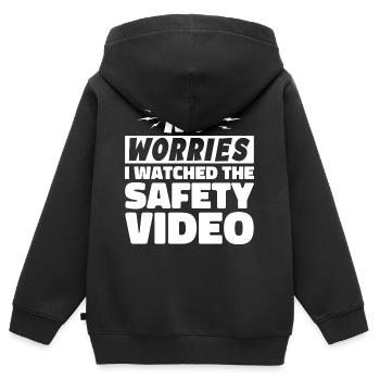 Keine Sorge, ich habe mir das Sicherheitsvideo angesehen - Kinder Premium Organic Zip Hoodie - Schwarz - Hinten - AI Model Kid Male (0cm)