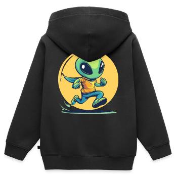 Running alien in comic book style - Kids Premium Organic Zip-up Hoodie - black - Back - AI Model Kid Male (0cm)