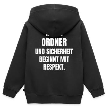 Ordner und Sicherheit beginnt mit Respekt. - Kinder Premium Organic Zip Hoodie - Schwarz - Hinten - AI Model Kid Male (0cm)