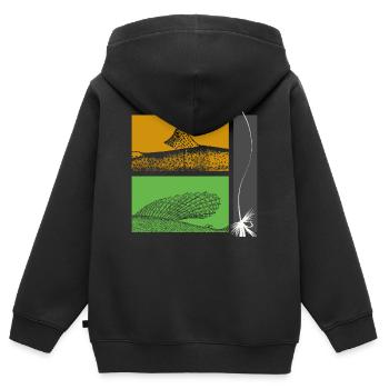 Modell 26 - Forelle und Äsche - Kinder Premium Organic Zip Hoodie - Schwarz - Hinten - AI Model Kid Male (0cm)