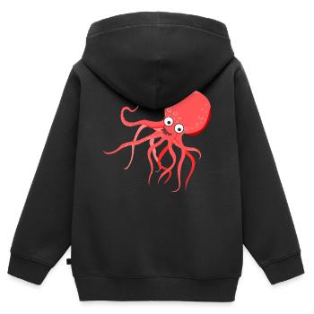 poulpe géant calmar, poulpe, calmar, poissons seiche - Sweat Premium à capuche zippé enfant bio - noir - Dos - AI Model Kid Male (0cm)