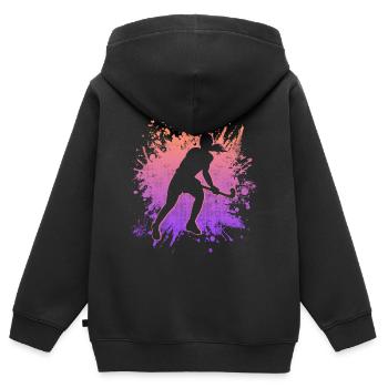 Joueur de hockey Joueur de hockey vintage Hockey sur gazon - Sweat Premium à capuche zippé enfant bio - noir - Dos - AI Model Kid Male (0cm)