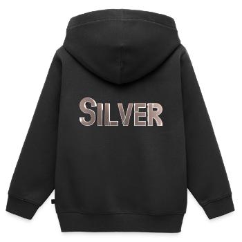 Silber stilisierter Text - Kinder Premium Organic Zip Hoodie - Schwarz - Hinten - AI Model Kid Male (0cm)