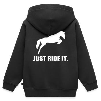 Just Ride It Reiten Pferde Reitverein Sattel Horse - Kinder Premium Organic Zip Hoodie - Schwarz - Hinten - AI Model Kid Male (0cm)