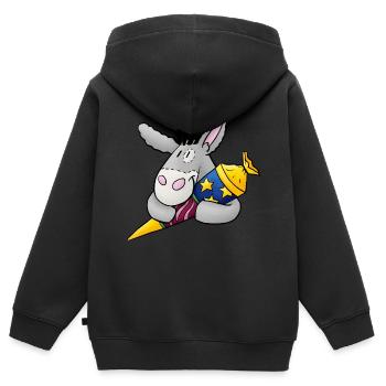 Donkey with sugar bag to the beginning of school - Kids Premium Organic Zip-up Hoodie - black - Back - AI Model Kid Male (0cm)