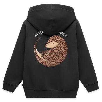 Mes écailles sont mon armure Pangolin - Sweat Premium à capuche zippé enfant bio - noir - Dos - AI Model Kid Male (0cm)