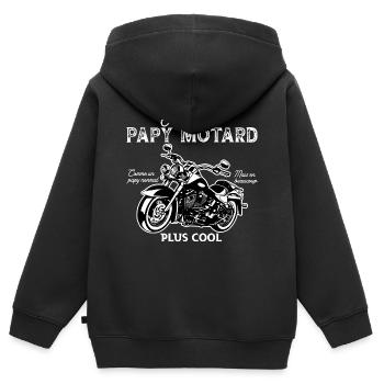 je suis un papy motard et un papy cool - Sweat Premium à capuche zippé enfant bio - noir - Dos - AI Model Kid Male (0cm)
