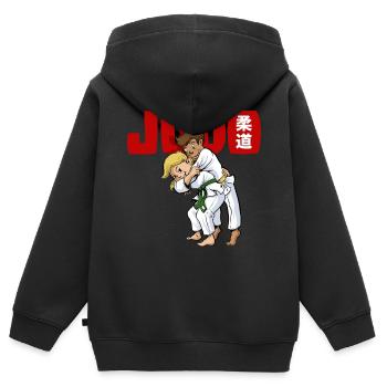 Enfants Judo - Sweat Premium à capuche zippé enfant bio - noir - Dos - AI Model Kid Male (0cm)