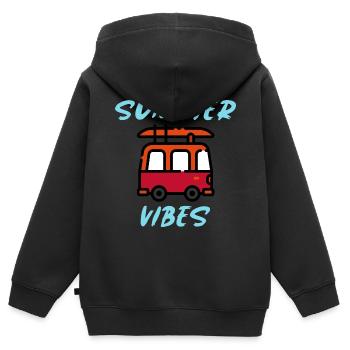 Ambiances d’été | L’été est là, plage d’été - Sweat Premium à capuche zippé enfant bio - noir - Dos - AI Model Kid Male (0cm)