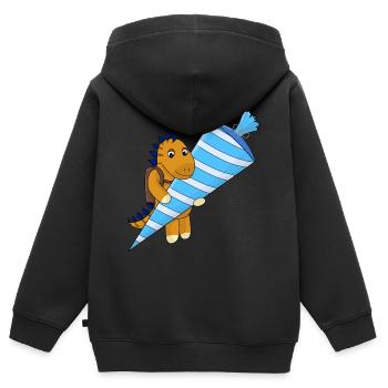Sac d’école de dinosaures Scolarisation Première classe - Sweat Premium à capuche zippé enfant bio - noir - Dos - AI Model Kid Male (0cm)